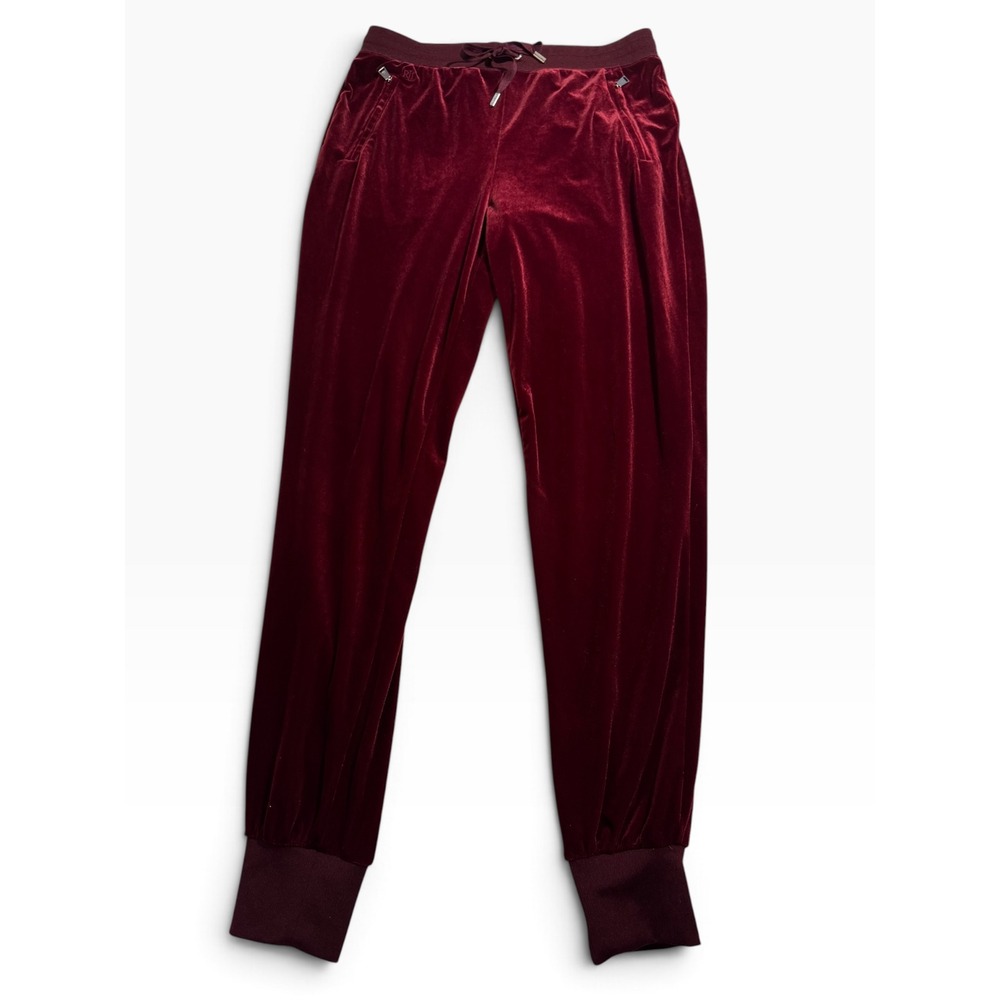 Lauren Ralph Lauren Burgundy Velvet Joggers XS Wine Red Drawstring Pockets